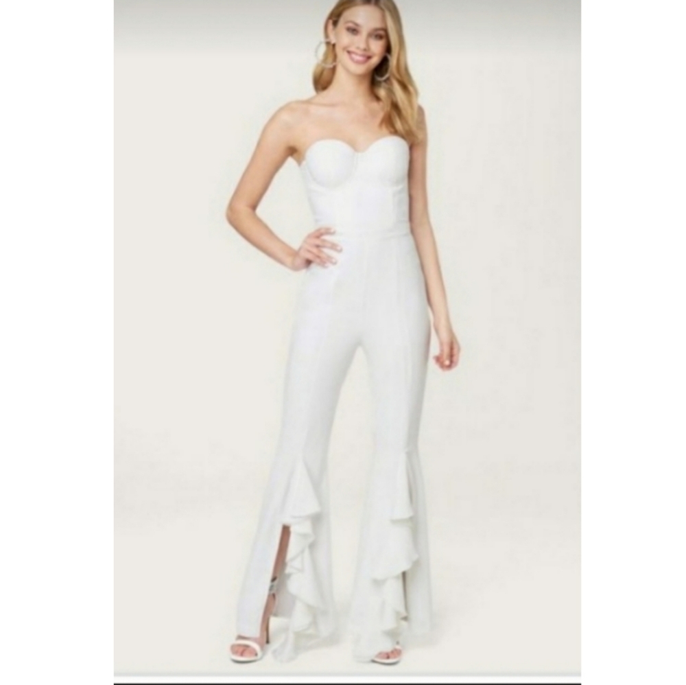 NEW Ruffle Split Leg Jumpsuit White Color